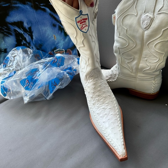 wild west boots leather 10 1/2 genuine ostrich new white cowboy - Picture 3 of 14